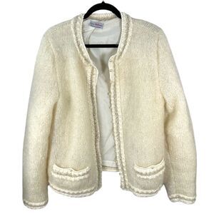 Lynn Williams New Zealand Vintage Mohair Wool Cream Cardigan Pearl Button Large